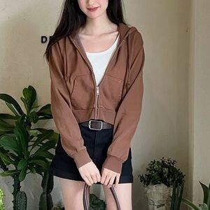 NWOT thin cotton Brown Zip-Up Hoodie S/M